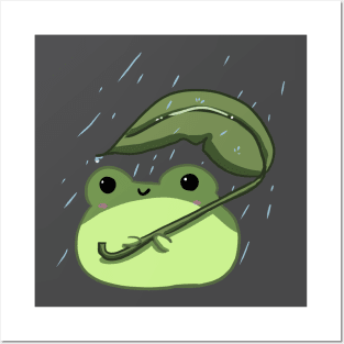 Cute Frog In The Rain Posters and Art